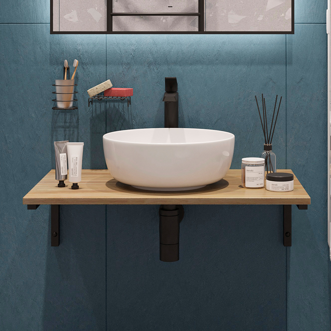 фото Столешница с раковиной diwo элиста 80 светлое дерево, с раковиной moduo 40 ring