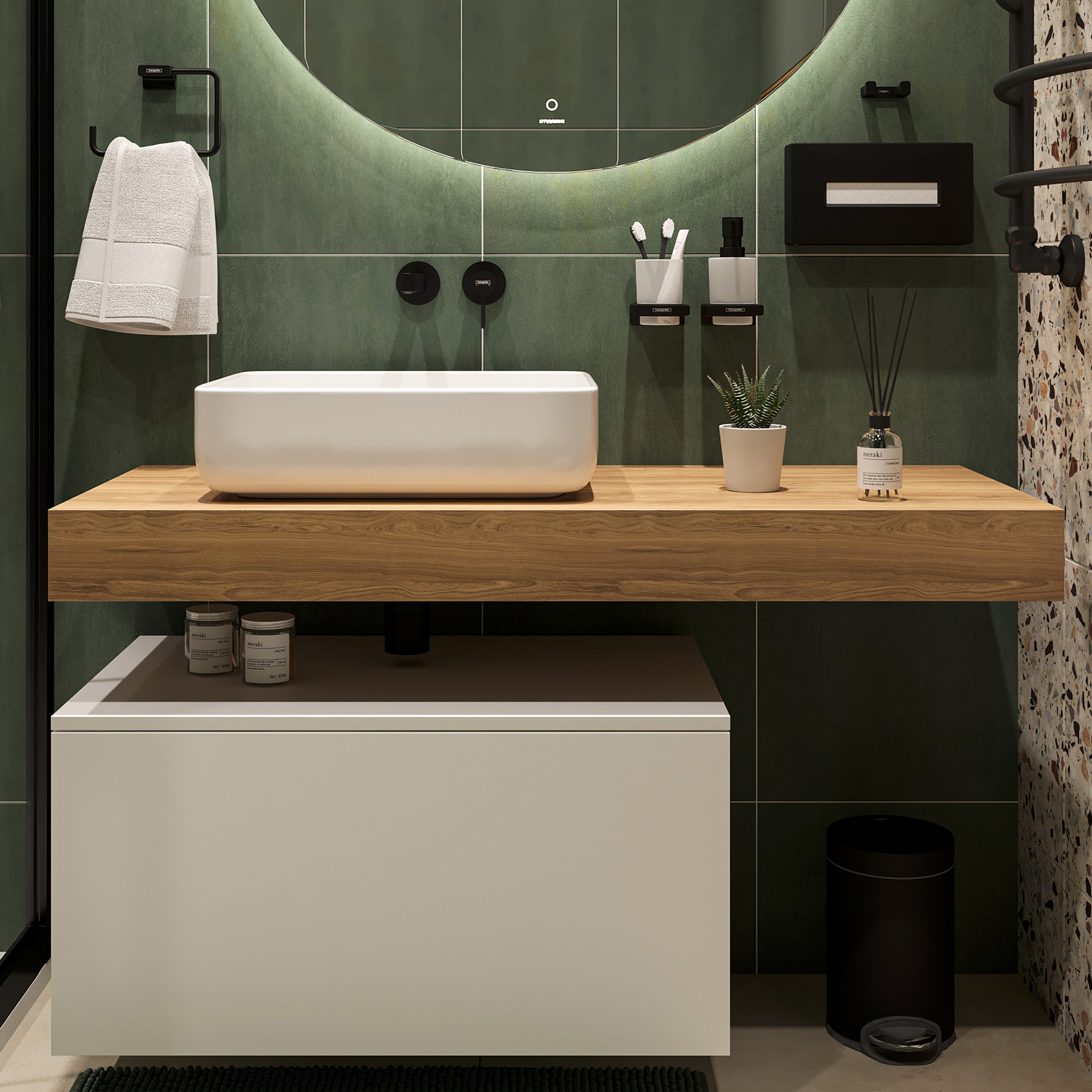 фото Столешница stworki ольборг 120 дуб французский, без отверстий, с тумбой 80, с раковиной st