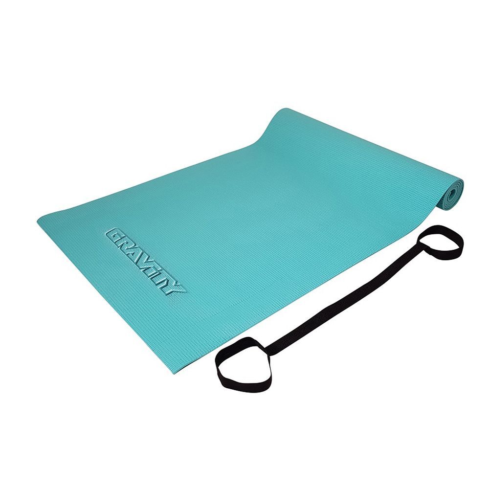 фото Коврик для йоги gravity dk2203, 4 мм, с эластичным шнуром, бирюзовый