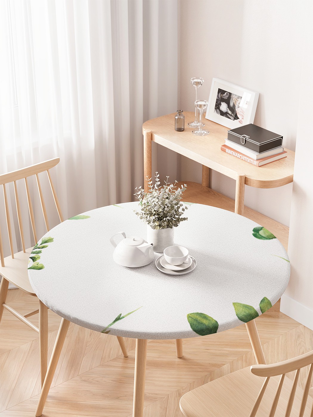фото Круглая кухонная скатерть на резинке joyarty, на круглый стол диаметром 75-100 см.
