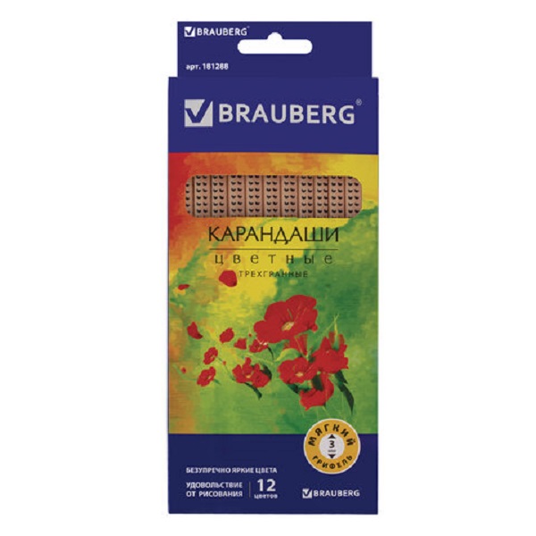 Карандаши цветные BRAUBERG Цветы 6 шт, Разноцветные