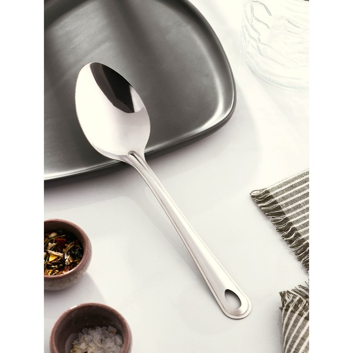 фото Ложка гарнирная доляна «виктория», 30 мл, h=25 см, цвет серебряный