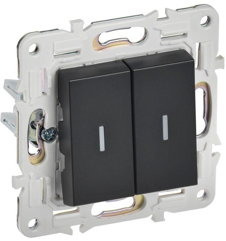 Выключатель проходной 2-кл. SKANDY 10А SK-V10Bl с индикацией черн. IEK SK-V22-1-10-K02, Черный 
Выключатель проходной 2-кл. SKANDY 10А SK-V10Bl с индикацией черн. IEK SK-V22-1-10-K02, Черный