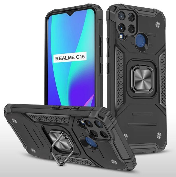 Противоударный чехол для Realme C15 черный с кольцом подставкой, Противоударный чехол для Realme C15
Противоударный чехол для Realme C15 черный с кольцом подставкой, Противоударный чехол для Realme C15