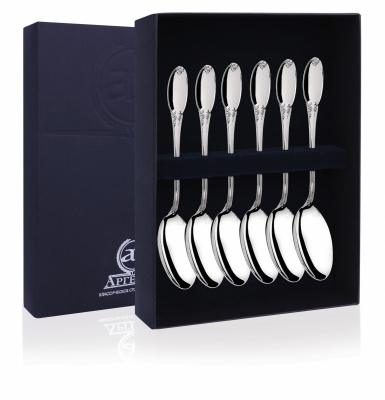 фото Набор чайной ложки "гладкая" из серебра (6 предметов) аргента