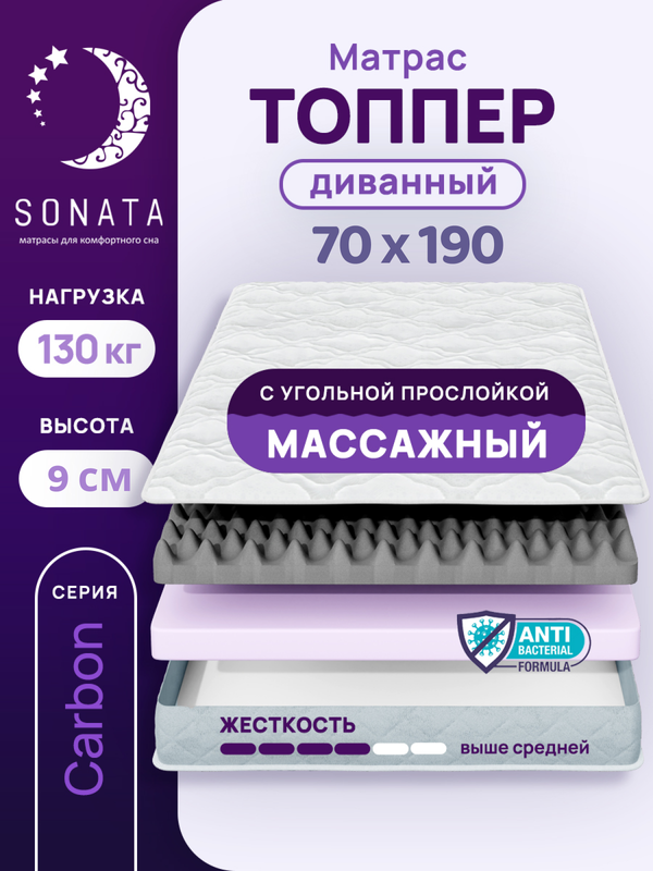 Топпер-матрас беспружинный Sonata 70х190 см с массажным эффектом, Белый, массажный с углём
Топпер-матрас беспружинный Sonata 70х190 см с массажным эффектом, Белый, массажный с углём