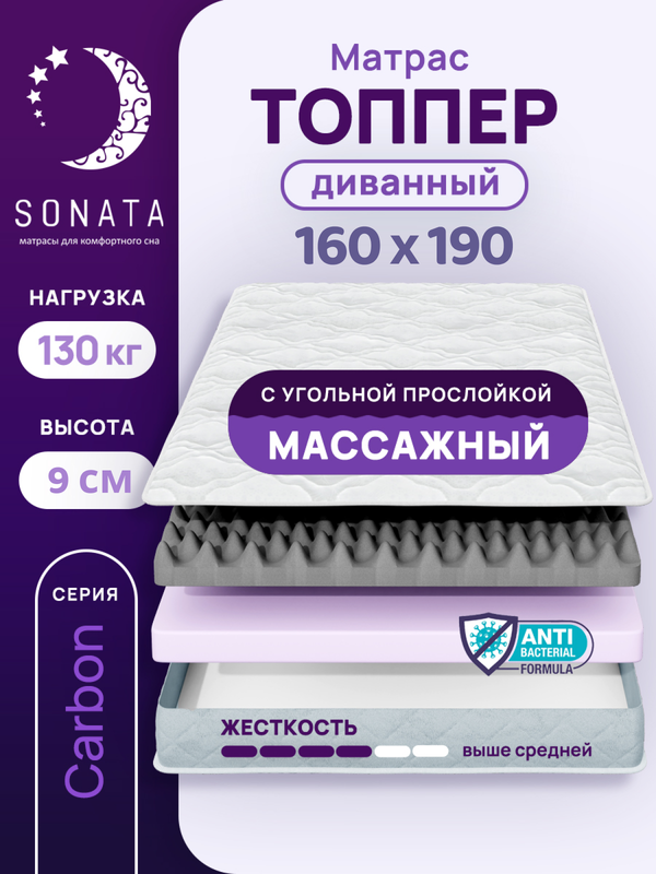 Топпер-матрас беспружинный Sonata 160х190 см с массажным эффектом, Белый, массажный с углём
Топпер-матрас беспружинный Sonata 160х190 см с массажным эффектом, Белый, массажный с углём