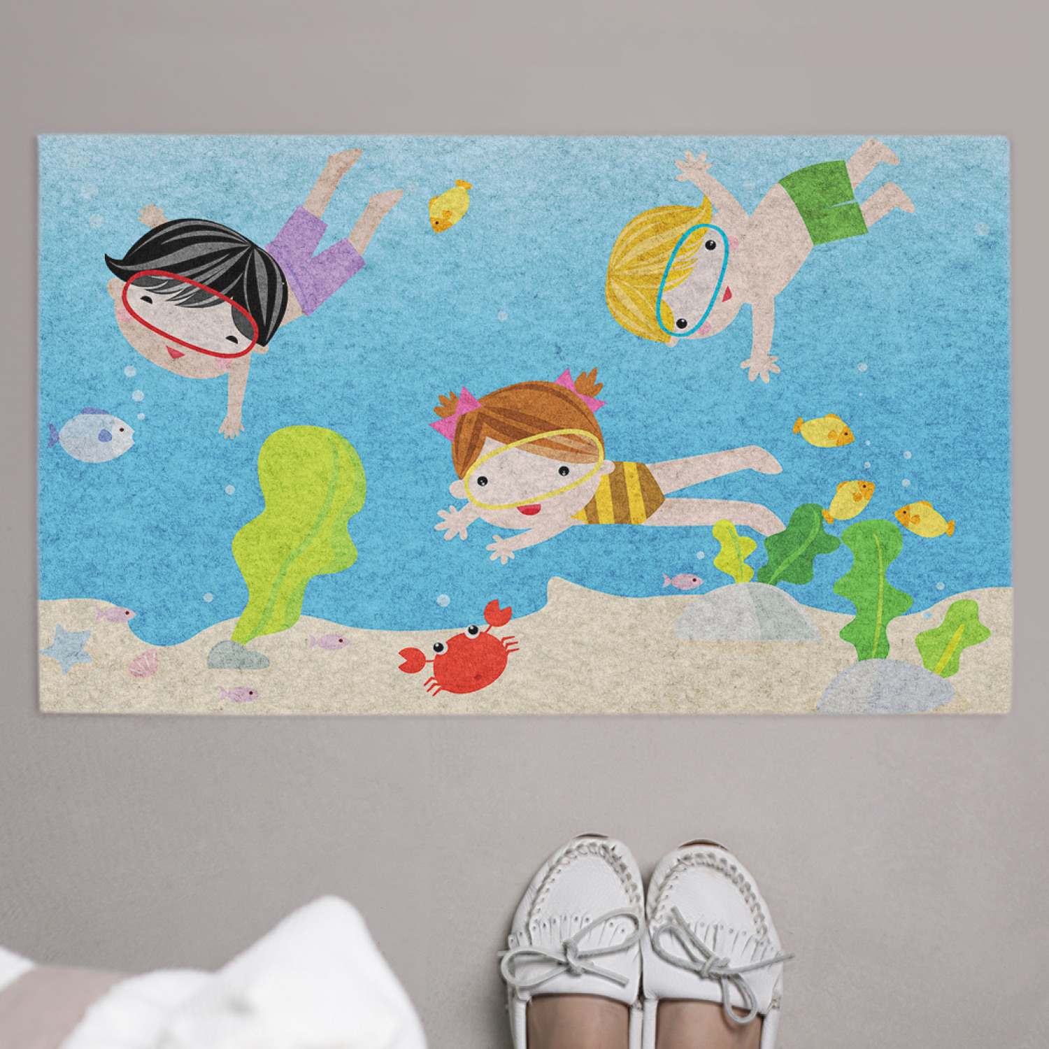фото Придверный коврик joyarty "дети занимаются дайвингом" резиновая основа 75x45 см