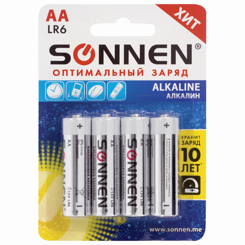 Батарейки КОМПЛЕКТ 4 шт., комплект 12 шт., SONNEN Alkaline, АА (LR6, 15А), алкалиновые, па
Батарейки КОМПЛЕКТ 4 шт., комплект 12 шт., SONNEN Alkaline, АА (LR6, 15А), алкалиновые, па