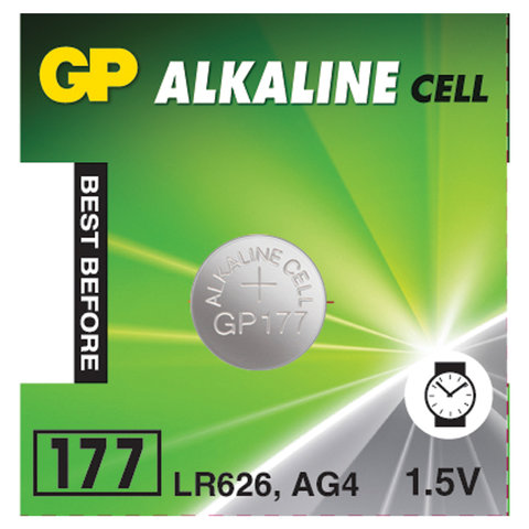 Батарейка GP Alkaline 177 (G4, комплект 10 шт., LR626), алкалиновая, 1 шт., в блистере (от
Батарейка GP Alkaline 177 (G4, комплект 10 шт., LR626), алкалиновая, 1 шт., в блистере (от