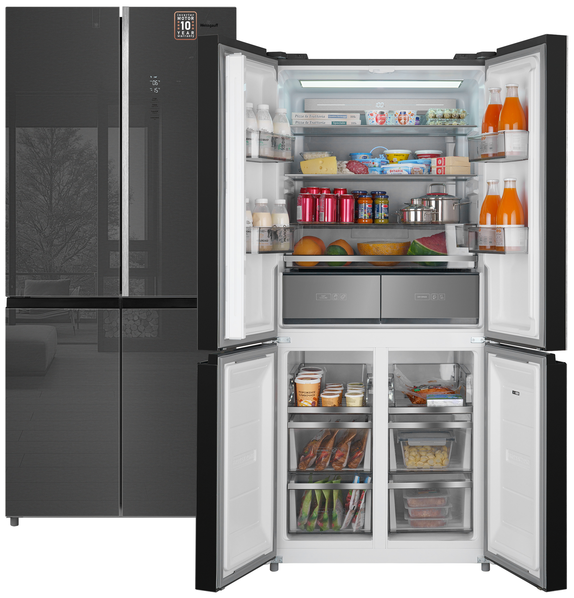 Холодильник Weissgauff WCD 590 NoFrost Inverter Premium Ecofresh Inox Glass серебристый, WCD 590 NoFrost Inverter Premium Biofresh Inox Glass
Холодильник Weissgauff WCD 590 NoFrost Inverter Premium Ecofresh Inox Glass серебристый, WCD 590 NoFrost Inverter Premium Biofresh Inox Glass
