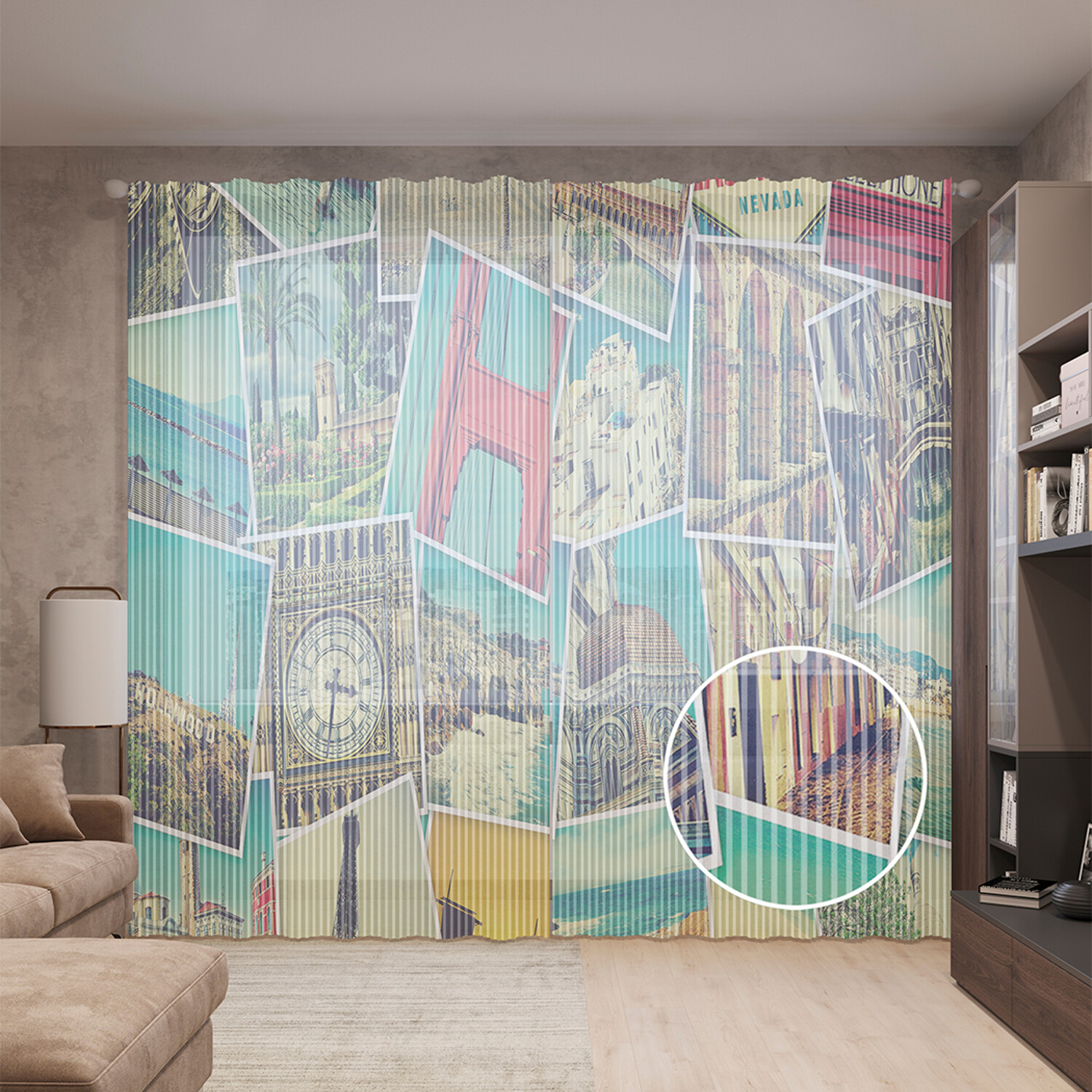 Тюль вуаль на шторной ленте с принтом JoyArty "Открытки Лондона", 310х265 см, Открытки Лондона