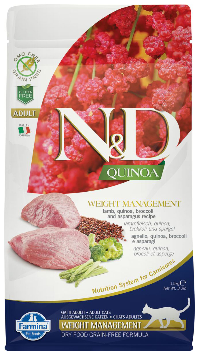 Сухой корм для кошек Farmina N&D Grain Free Weight Management ягненок и киноа 2шт по 1,5кг
Сухой корм для кошек Farmina N&D Grain Free Weight Management ягненок и киноа 2шт по 1,5кг