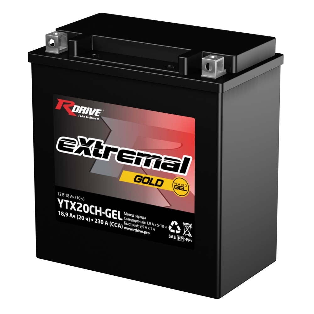 Мото аккумулятор RDRIVE GOLD YTX20CH-GEL (12В 18.9Ач 230А 150х87х161) прямая полярность, YTX20CH
Мото аккумулятор RDRIVE GOLD YTX20CH-GEL (12В 18.9Ач 230А 150х87х161) прямая полярность, YTX20CH