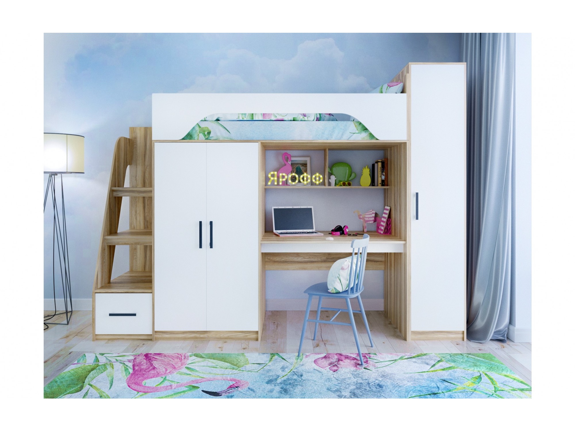 Кровать-чердак Тея + Шкаф, белый / ясень (Амарант, Винтерберг)
Кровать-чердак Тея + Шкаф, белый / ясень (Амарант, Винтерберг)