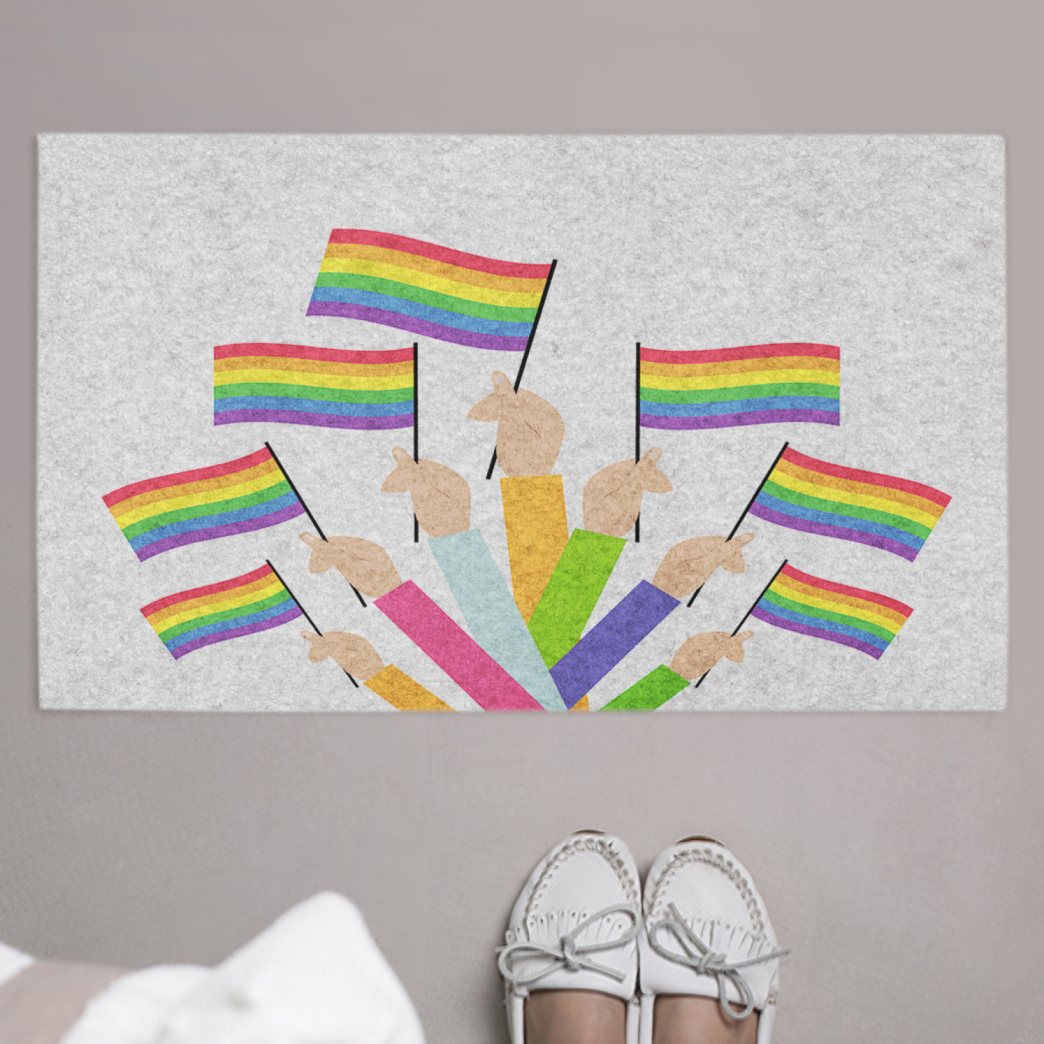 фото Придверный коврик joyarty "радужные флаги" резиновая основа 75x45 см