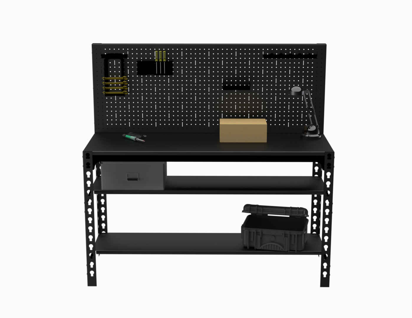 Стол металлический Metalex 750х1400х400 + две полки + перфопанель с комплектом аксессуаров
Стол металлический Metalex 750х1400х400 + две полки + перфопанель с комплектом аксессуаров