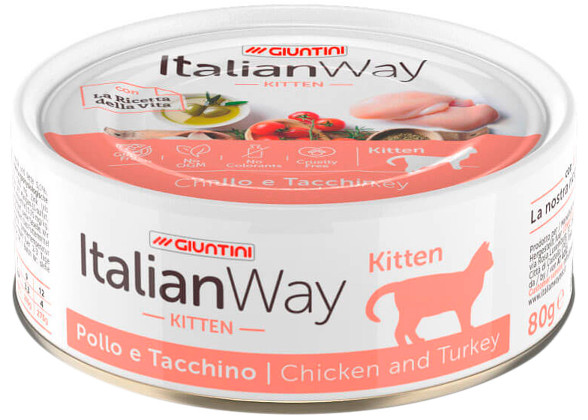 Консервы для котят Italian Way Kitten, безглютеновые, с курицей и индейкой, 24шт по 80г, Kitten
Консервы для котят Italian Way Kitten, безглютеновые, с курицей и индейкой, 24шт по 80г, Kitten