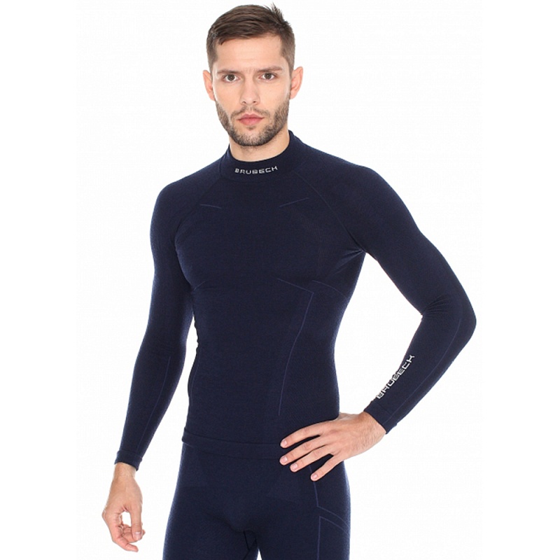фото Термобелье мужское brubeck футболка с длинным рукавом wool merino 78% темно-синяя l
