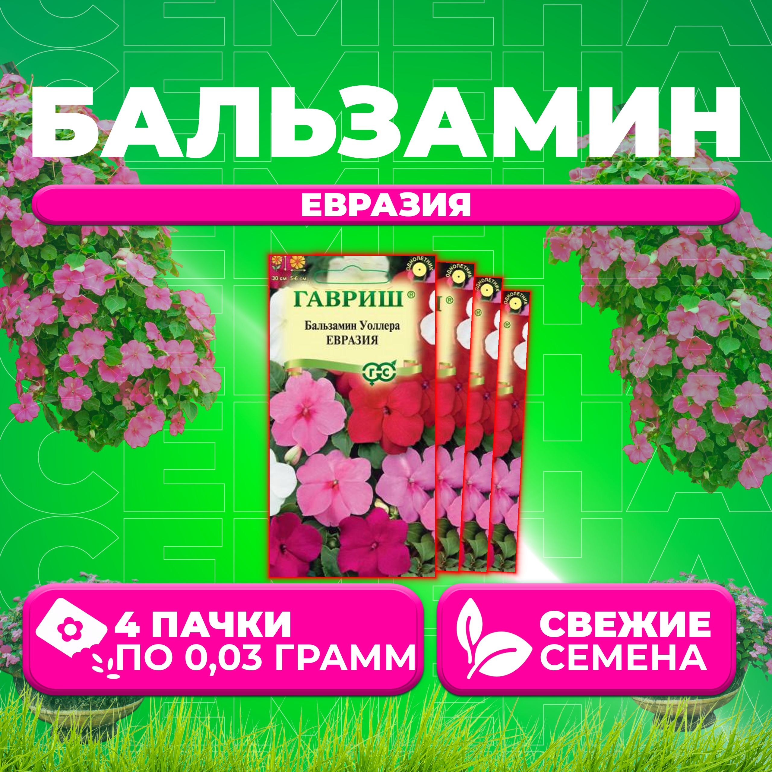 Семена Бальзамин Уоллера Евразия, смесь, 0,03г, Гавриш, Цветочная коллекция (4 уп)
Семена Бальзамин Уоллера Евразия, смесь, 0,03г, Гавриш, Цветочная коллекция (4 уп)