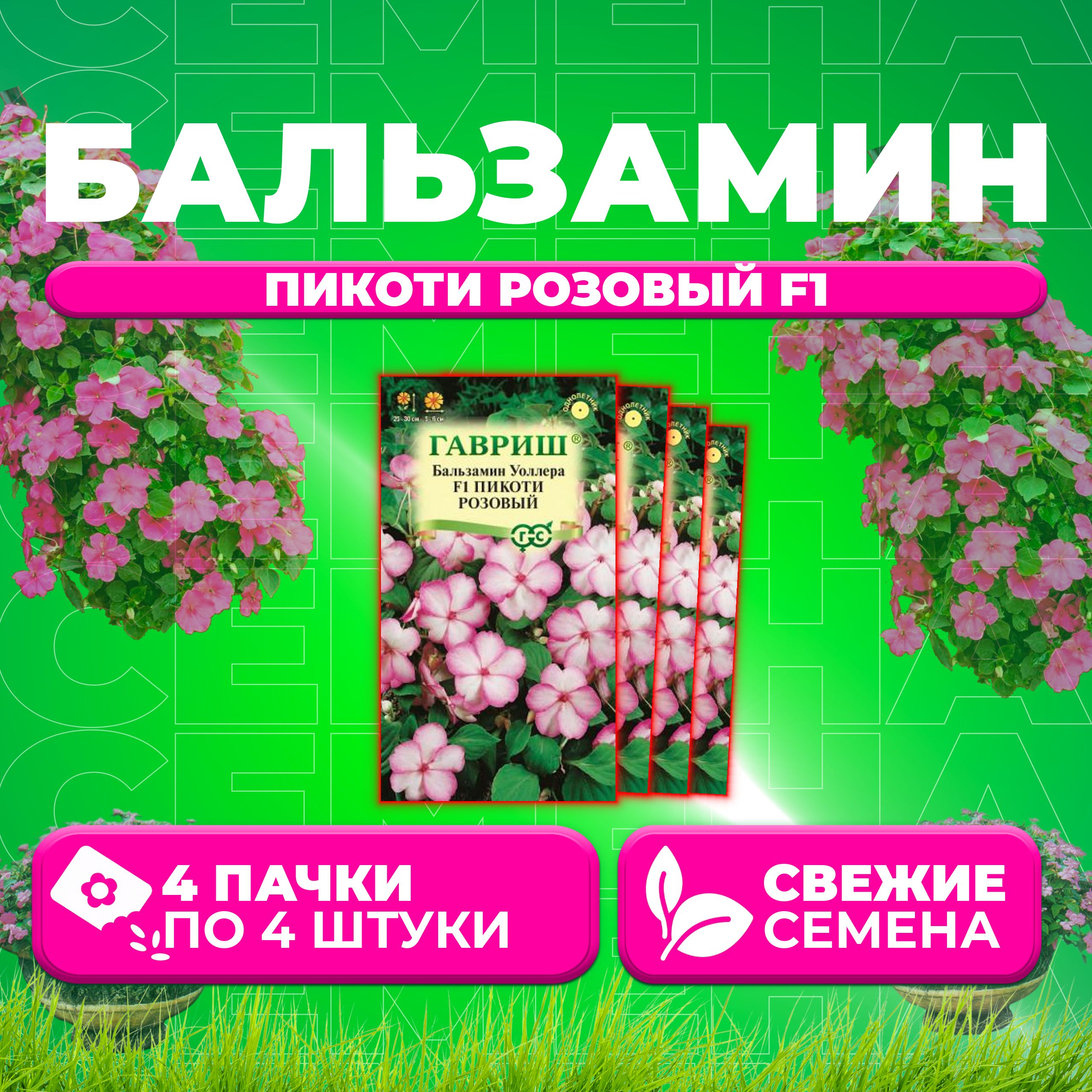 Семена Бальзамин Уоллера Пикоти розовый F1, 4шт, Гавриш, Цветочная коллекция (4 уп)
Семена Бальзамин Уоллера Пикоти розовый F1, 4шт, Гавриш, Цветочная коллекция (4 уп)