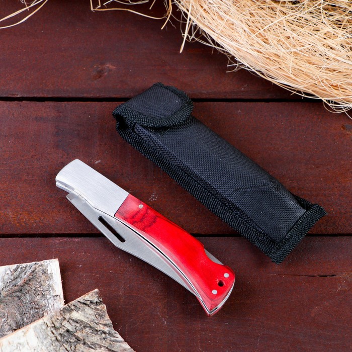 фото Нож складной "армагедон", в чехле, с фиксатором, лезвие с вырезом, рукоять дерево nobrand