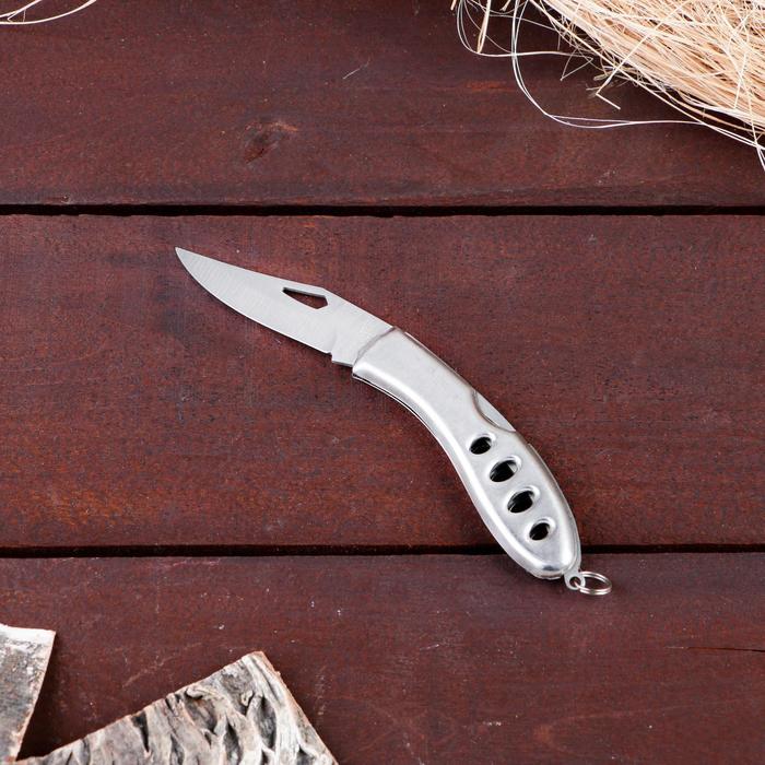 фото Нож складной "заступник", без фиксатора, рукоять металлик, вырезы овалы nobrand