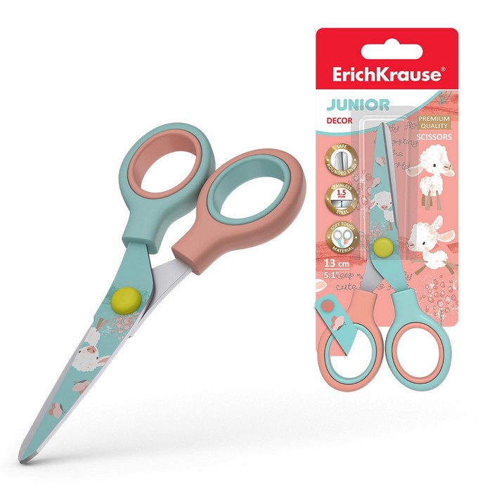 Ножницы детские 13 см, ErichKrause Junior Decor Curly Sheep, с принтом на лезвиях, закругл, Разноцветный
Ножницы детские 13 см, ErichKrause Junior Decor Curly Sheep, с принтом на лезвиях, закругл, Разноцветный