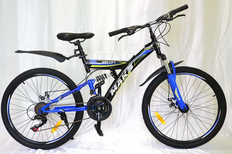 фото Велосипед 26" maks soft md (двухподвес) (21-ск.) (рама 18) черный/синий