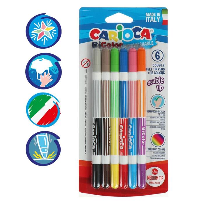 Фломастеры Carioca BiColor двусторонние 12 цветов, 6 штук, 1,0 - 4,7 мм, смываемые, Разноцветный
Фломастеры Carioca BiColor двусторонние 12 цветов, 6 штук, 1,0 - 4,7 мм, смываемые, Разноцветный