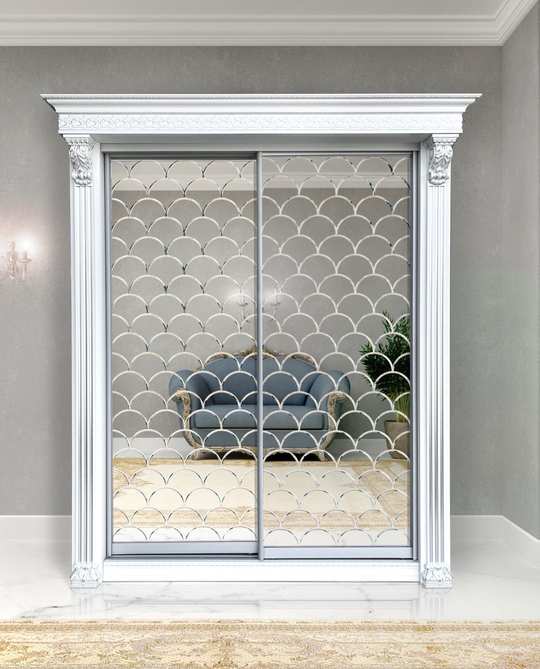 Шкаф-купе Классик 2-дверный 1730х2400х770 мм зеркало гравировка чушуя, Белый, Виктори
Шкаф-купе Классик 2-дверный 1730х2400х770 мм зеркало гравировка чушуя, Белый, Виктори