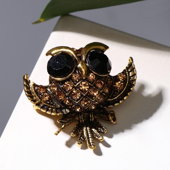 Брошь "Сова" взлетающая, цвет коричневый в чернёном золоте 
Брошь "Сова" взлетающая, цвет коричневый в чернёном золоте