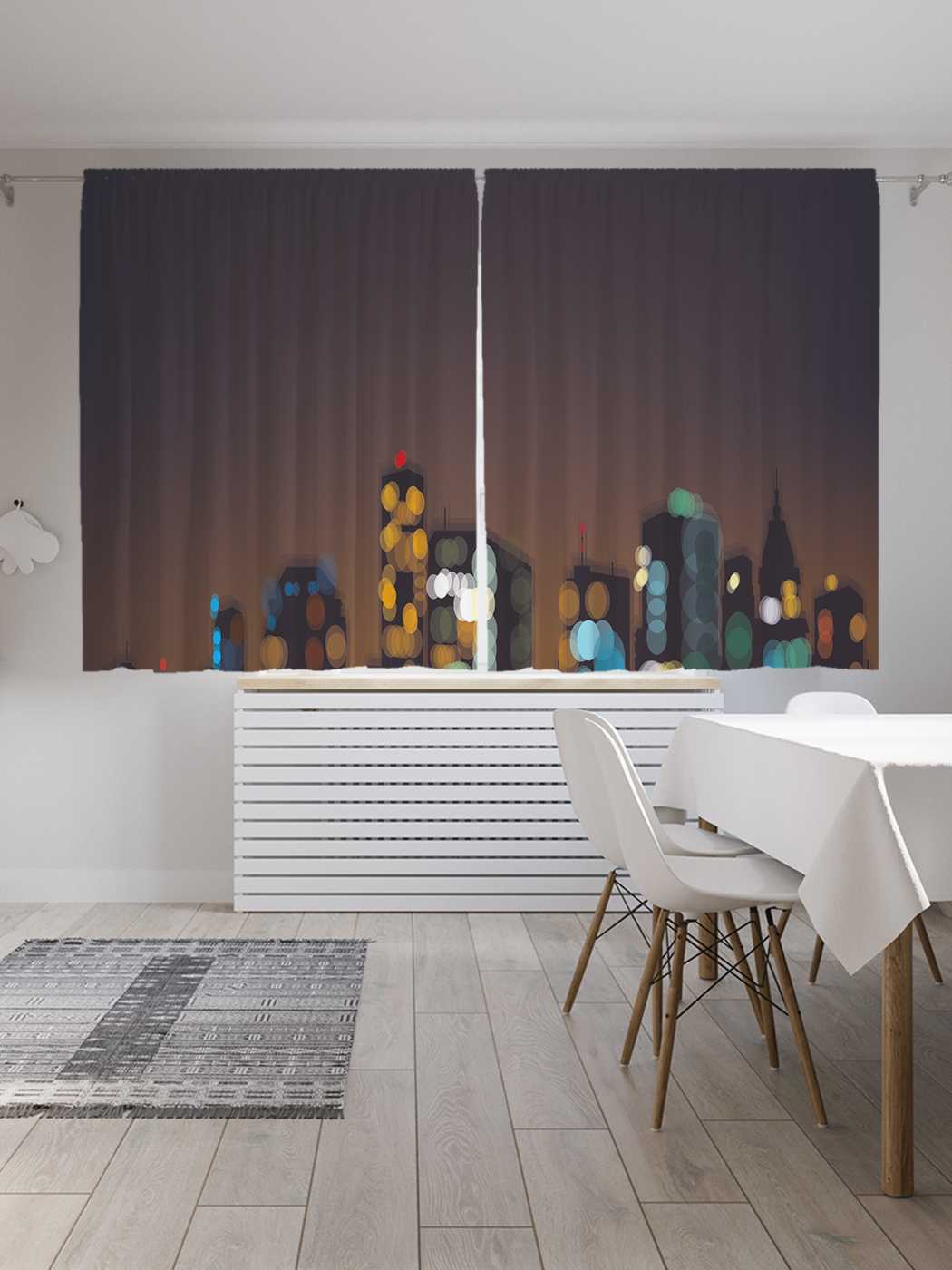 фото Классические шторы joyarty "блики городских окон", oxford delux, 2 полотна 145x180 см
