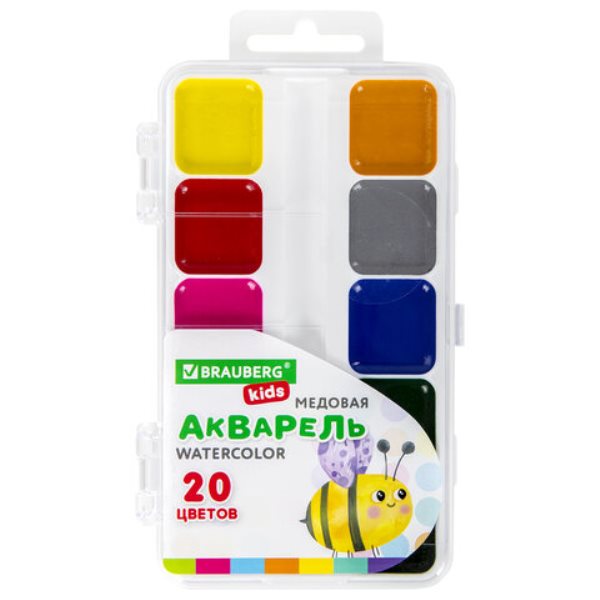 Краски акварельные BRAUBERG KIDS, медовые, 20 цветов, квадратные кюветы, пластиковый пен, Разноцветный, 859
Краски акварельные BRAUBERG KIDS, медовые, 20 цветов, квадратные кюветы, пластиковый пен, Разноцветный, 859