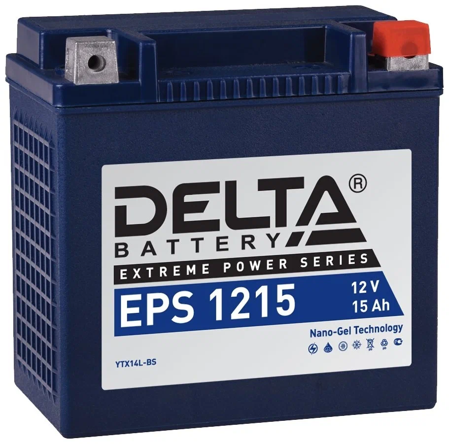 Мото, Скутер 12В 14 А.ч. DELTA EPS, 220А, обр.п.EPS1215(YTX14L-BS)(149x87x144)(залитый)AGM
Мото, Скутер 12В 14 А.ч. DELTA EPS, 220А, обр.п.EPS1215(YTX14L-BS)(149x87x144)(залитый)AGM