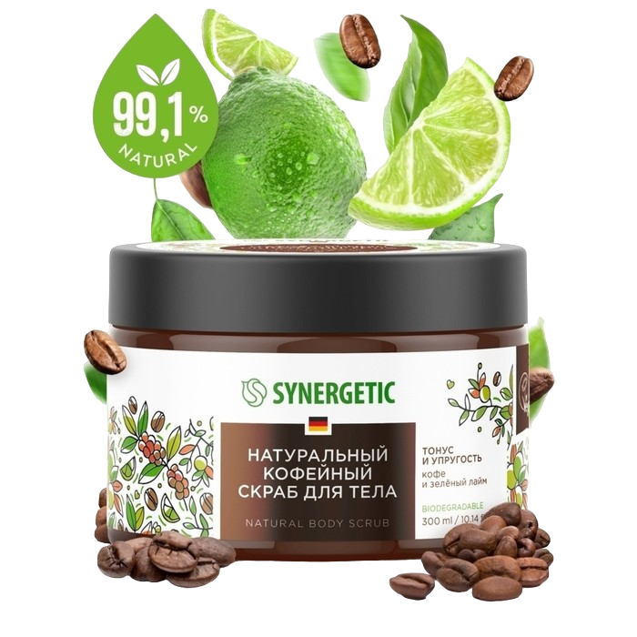 Скраб для тела SYNERGETIC, натуральный, кофейный, с ароматом кофе и зеленого лайма, 300 мл
Скраб для тела SYNERGETIC, натуральный, кофейный, с ароматом кофе и зеленого лайма, 300 мл
