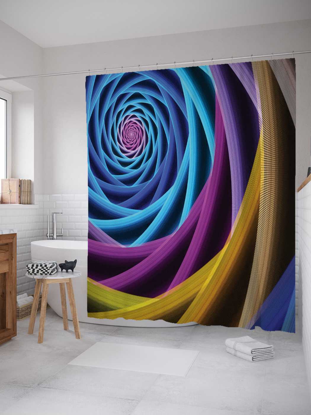 Штора для ванной JoyArty "Спиральные краски" из сатена, 180х200 см с крючками 
Штора для ванной JoyArty "Спиральные краски" из сатена, 180х200 см с крючками