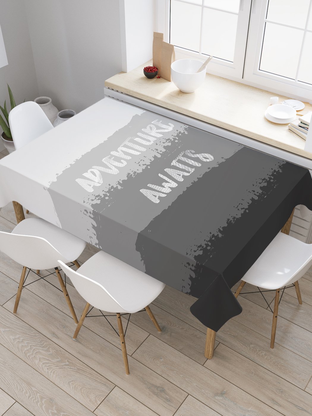 Скатерть прямоугольная JoyArty "Приключения в лесах" из сатена, 120x145 см, Серый, Приключения в лесах