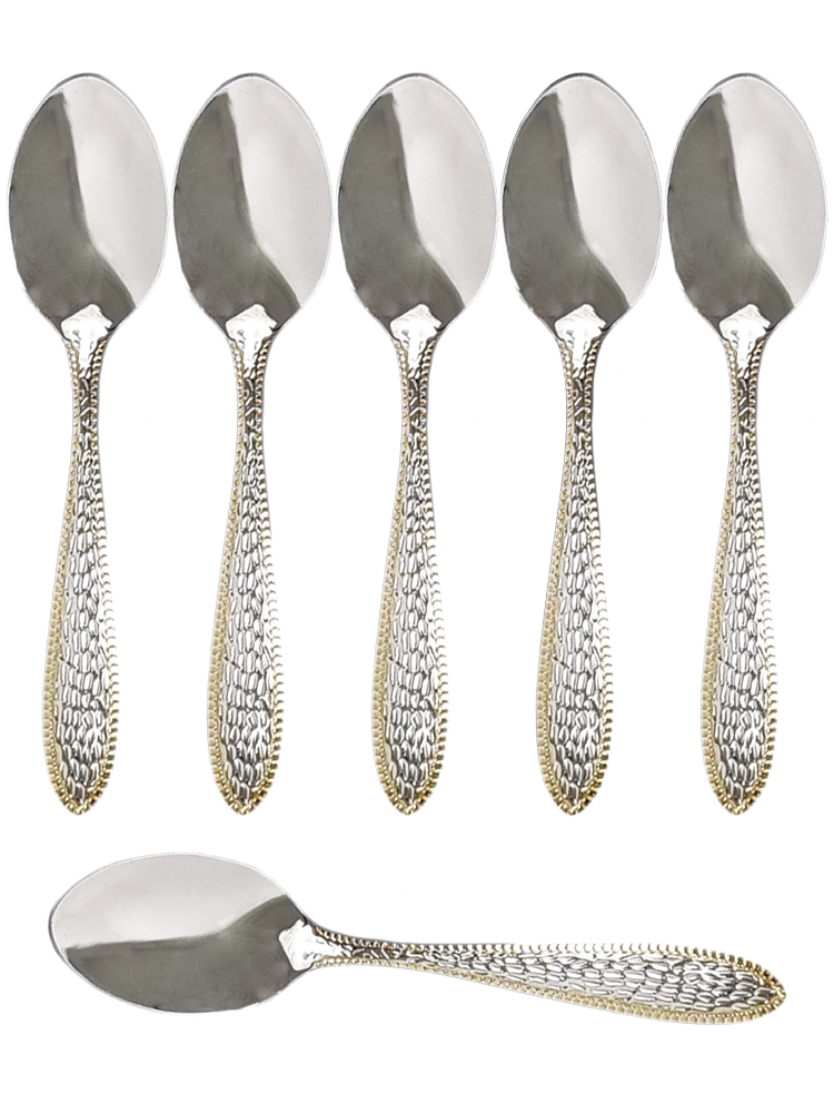 фото Ложки чайные с рельефным узором, 15 см, серебряные с позолотой, набор из 6 шт. urm