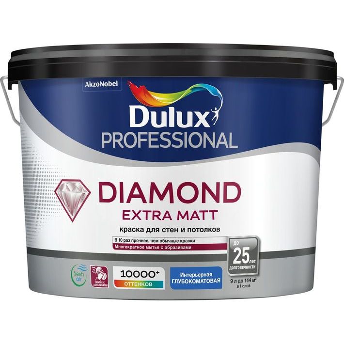 Краска Dulux Professional Diamond Extra Matt Professional, глубокоматовая, BC, 9 л, Белый
Краска Dulux Professional Diamond Extra Matt Professional, глубокоматовая, BC, 9 л, Белый