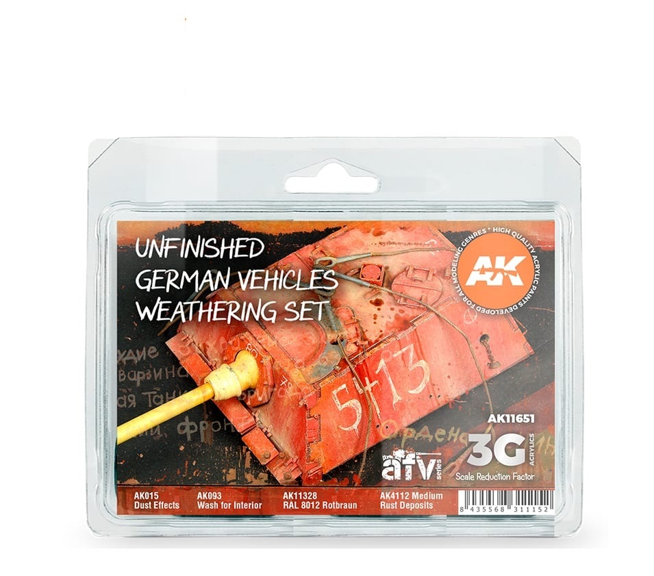 AK11651 Набор красок UNFINISHED GERMAN VEHICLES WEATHERING 3G, Ak015 dust effects;ak093 wash for interior;ak11328 ral 8012 rotbraun;ak4112 medium rust deposits
AK11651 Набор красок UNFINISHED GERMAN VEHICLES WEATHERING 3G, Ak015 dust effects;ak093 wash for interior;ak11328 ral 8012 rotbraun;ak4112 medium rust deposits