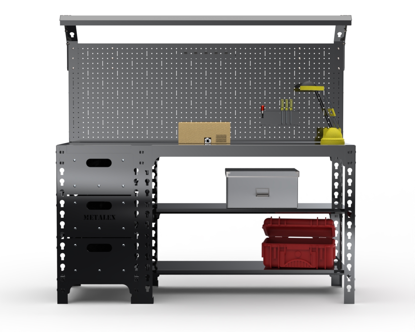 Стол металлический Metalex серия SUN 750х1600х600 (с выдвижными ящиками, панелью, черный
Стол металлический Metalex серия SUN 750х1600х600 (с выдвижными ящиками, панелью, черный