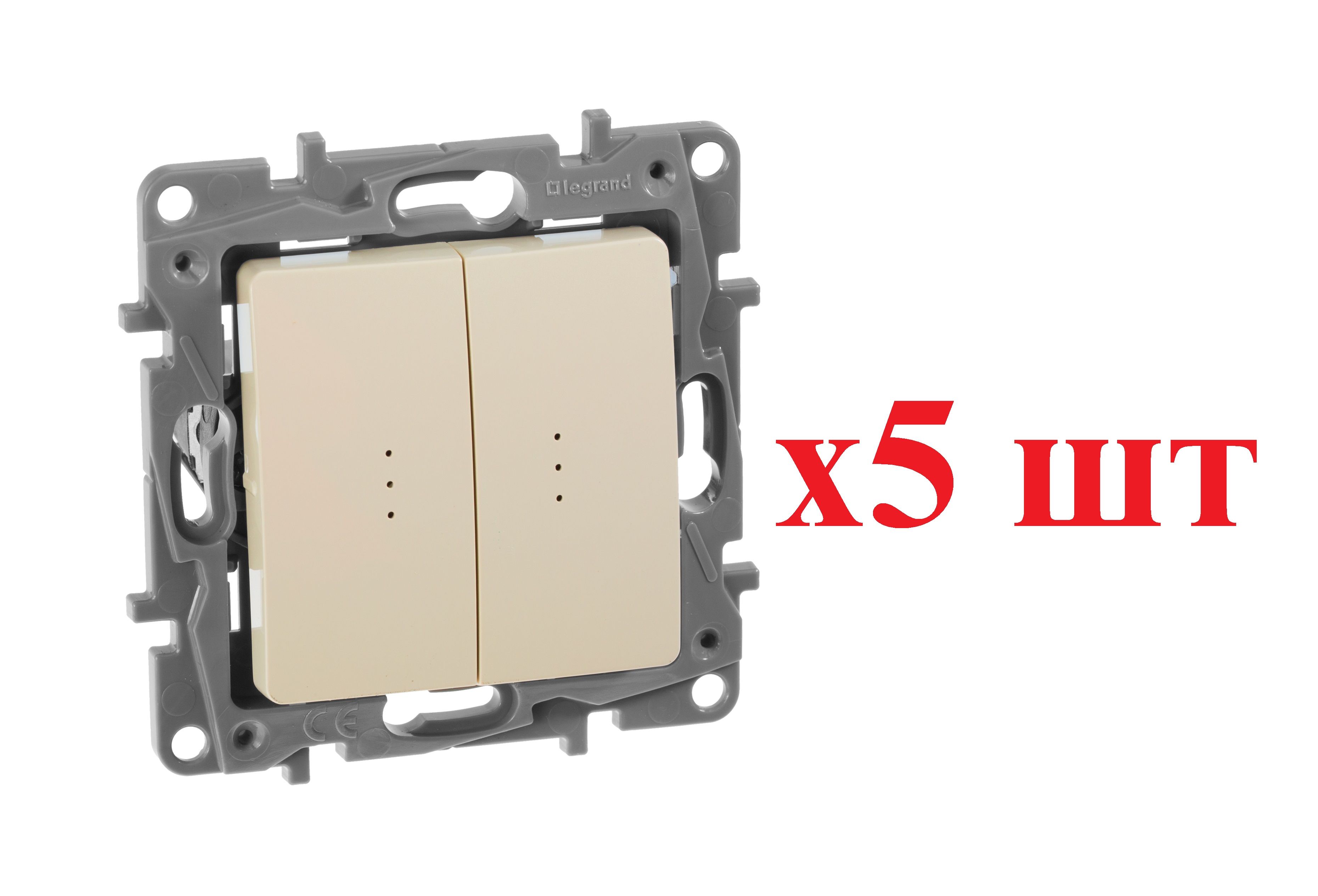 Legrand Etika Сл.кость Переключатель 2-клавишный с подсветкой, 10А, авт. Клем 672316 (5шт), Бежевый, Etika2
Legrand Etika Сл.кость Переключатель 2-клавишный с подсветкой, 10А, авт. Клем 672316 (5шт), Бежевый, Etika2