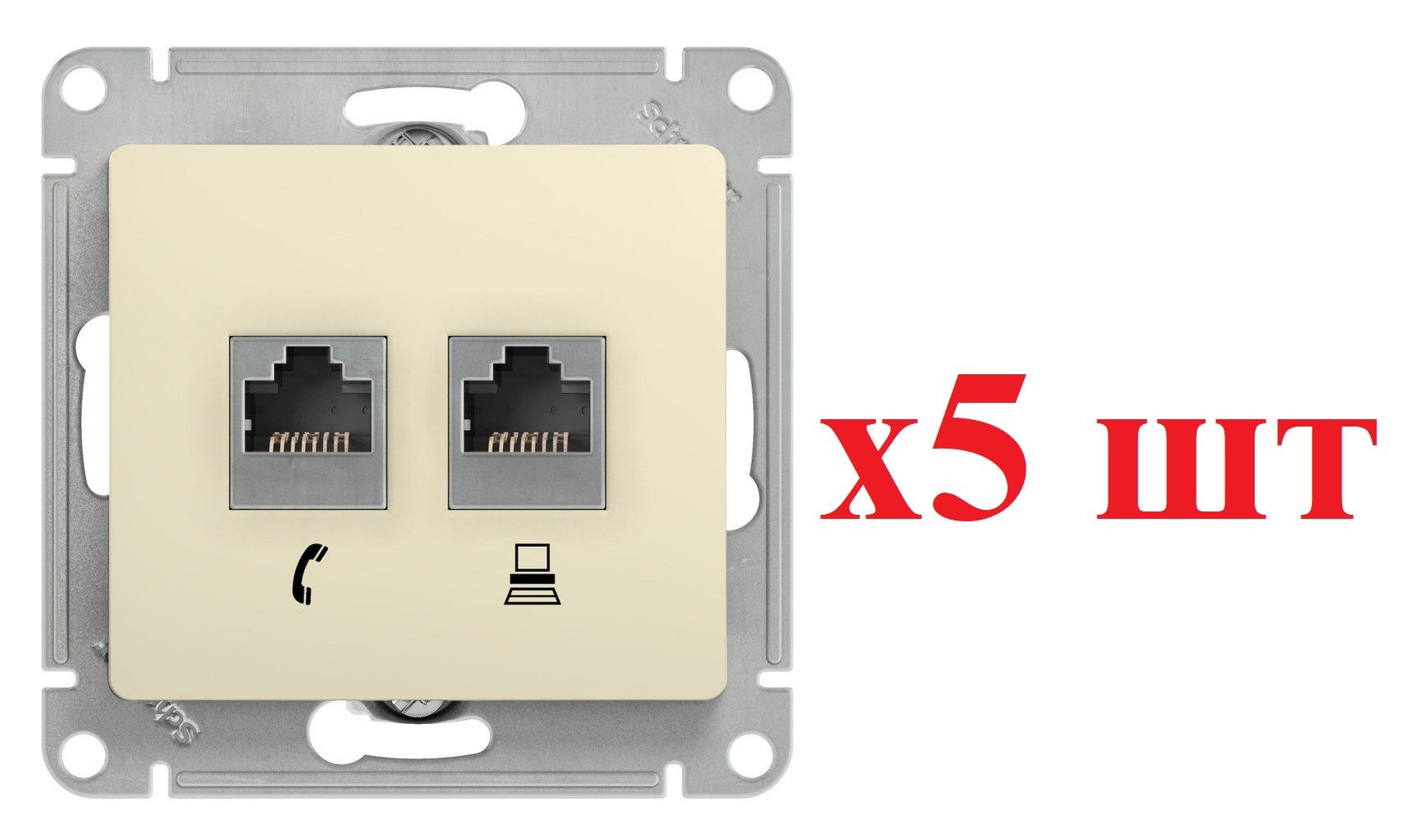 Systeme Electric Glossa Беж Розетка 2-я RJ11+RJ45, кат.5E GSL000285 (5шт), Бежевый, Glossa RJ11+RJ45_5
Systeme Electric Glossa Беж Розетка 2-я RJ11+RJ45, кат.5E GSL000285 (5шт), Бежевый, Glossa RJ11+RJ45_5