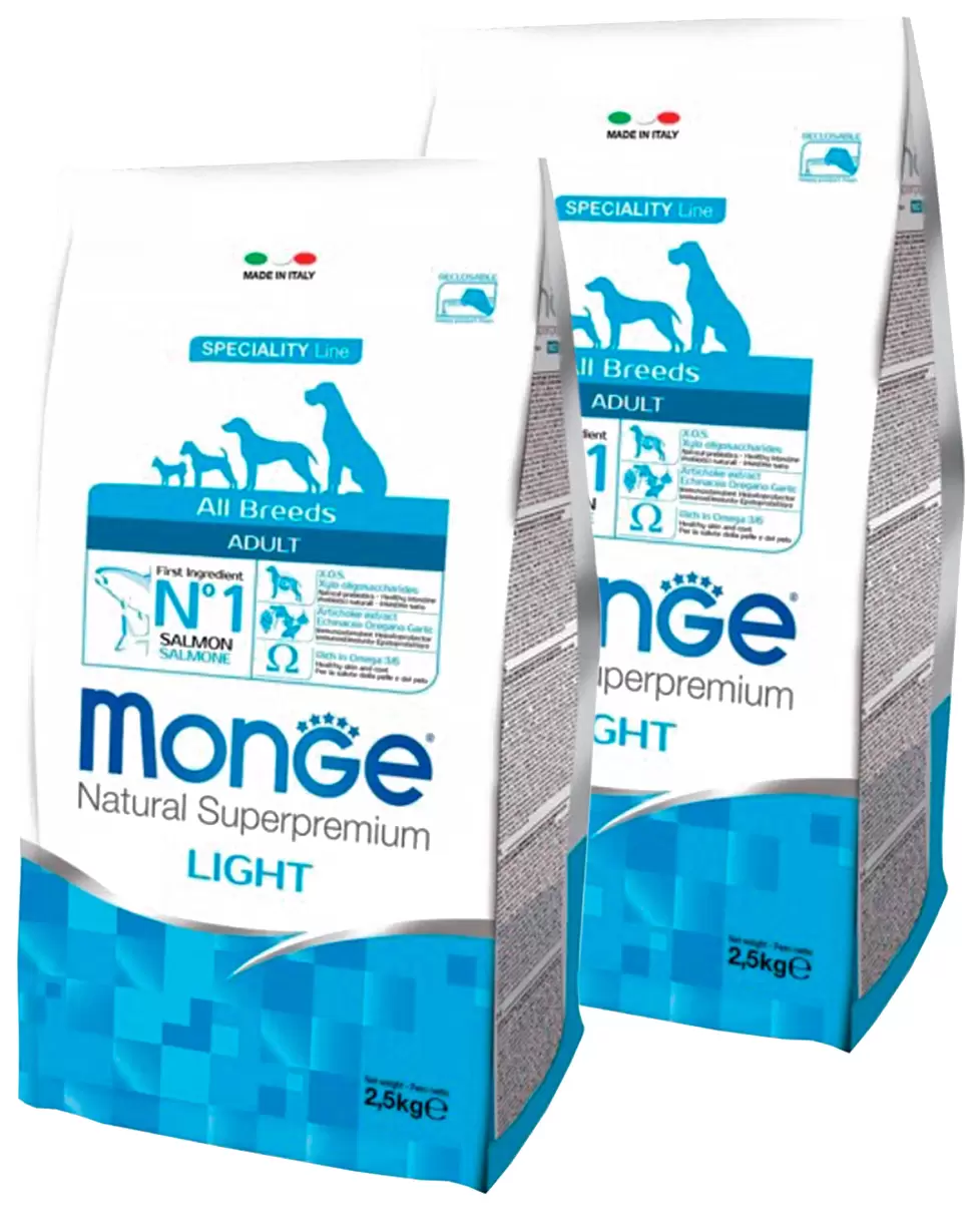 Сухой корм для собак Monge Speciality Light Adult all breeds, лосось, рис, 2 шт по 2,5 кг
Сухой корм для собак Monge Speciality Light Adult all breeds, лосось, рис, 2 шт по 2,5 кг