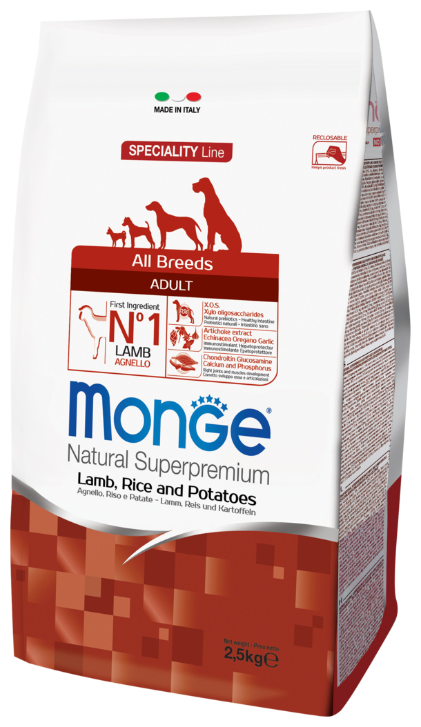 MONGE MONGE SPECIALITY DOG LAMB для взрослых собак всех пород с ягненком, рисом и картофел
MONGE MONGE SPECIALITY DOG LAMB для взрослых собак всех пород с ягненком, рисом и картофел