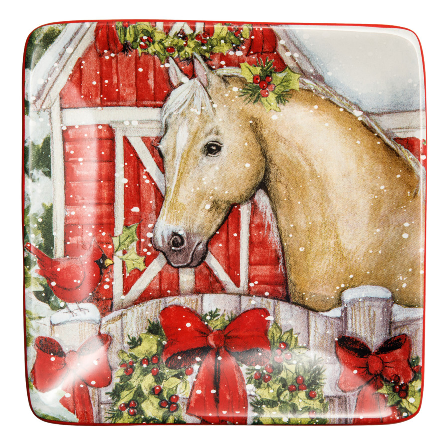 фото Тарелка пирожковая certified int. рождество в усадьбе.лошадь каурая 15 см, керамика certified international