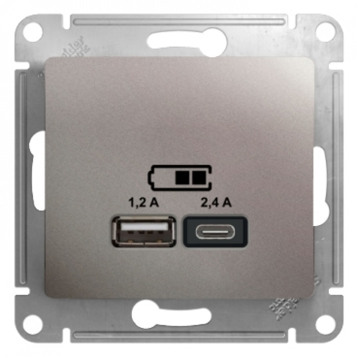 Розетка USB Glossa тип A+C 5В/2.4А 2х5В/1.2А механизм ,платина, Серый, GLOSSA22
Розетка USB Glossa тип A+C 5В/2.4А 2х5В/1.2А механизм ,платина, Серый, GLOSSA22
