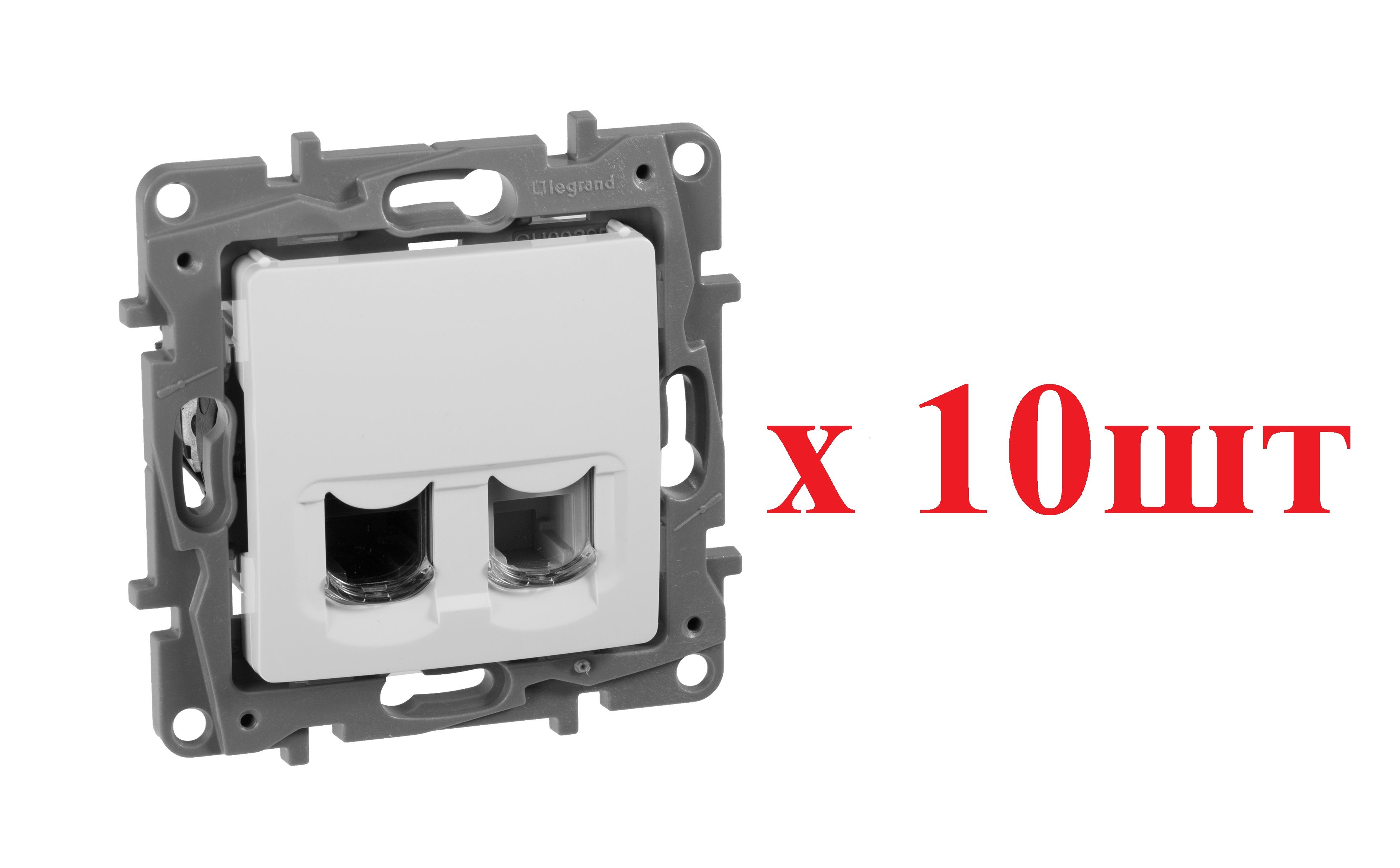 Legrand Etika Бел Розетка тел.+ комп. (RJ11+RJ45) 5 кат. UTP 672252 (10шт), Белый, RJ-11 телефон/модем0_10
Legrand Etika Бел Розетка тел.+ комп. (RJ11+RJ45) 5 кат. UTP 672252 (10шт), Белый, RJ-11 телефон/модем0_10