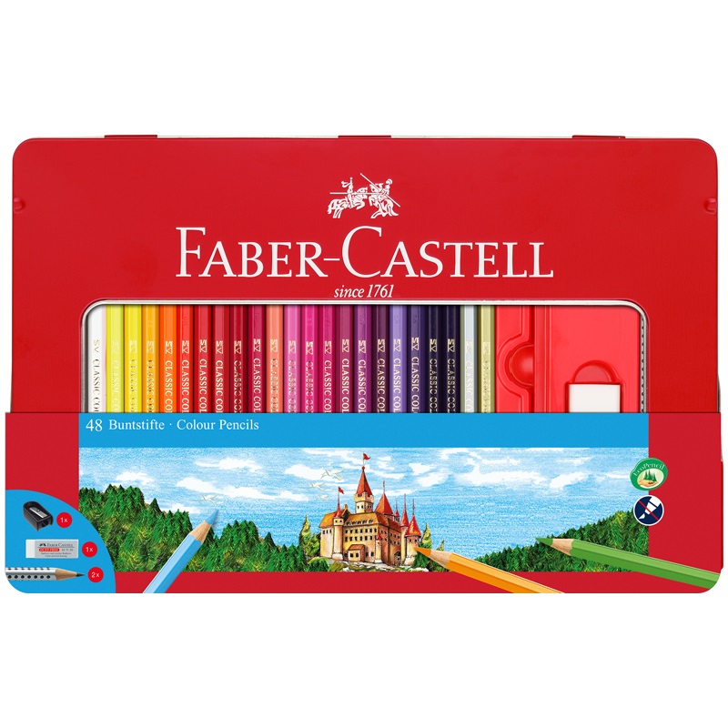 Карандаши цветные 48 цветов Faber-Castell 6гр с точилкой и ластиком метал коробка 115888, Разноцветные
Карандаши цветные 48 цветов Faber-Castell 6гр с точилкой и ластиком метал коробка 115888, Разноцветные